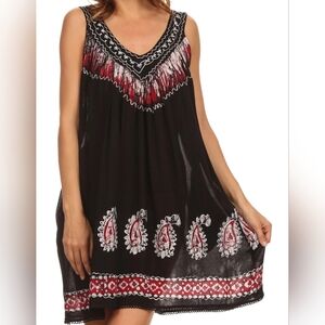 Sakkas Jodie Embroidered Scoop Neck Tie Dye Top / Blouse / Dress Free Size NEW